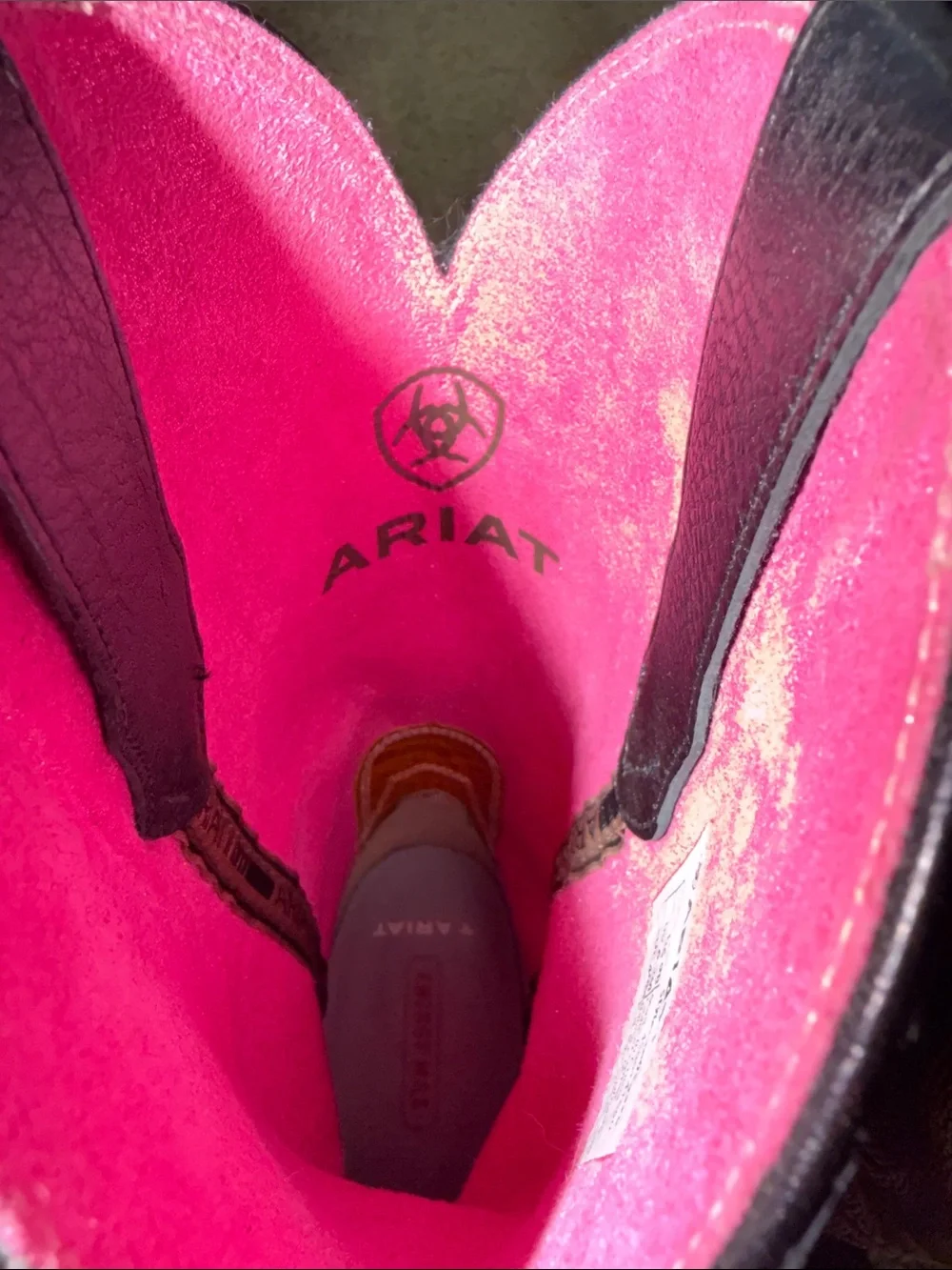 Ariat Black Leather Western Boots with Pink Embroidery - Picture 3 of 5